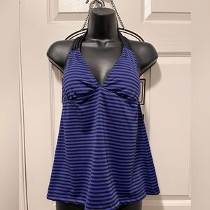 Mossimo purple and black striped halter tankini swim women’s top Size L